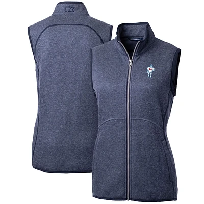 Women's Cutter & Buck Heather Navy Houston Oilers Throwback Logo Mainsail Basic Sweater Knit Fleece Full-Zip Vest
