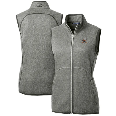 Women's Cutter & Buck Heather Gray Cleveland Browns Throwback Logo Mainsail Basic Sweater Knit Fleece Full-Zip Vest