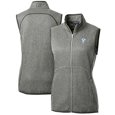 Women's Cutter & Buck Heather Gray Houston Oilers Throwback Logo Mainsail Basic Sweater Knit Fleece Full-Zip Vest