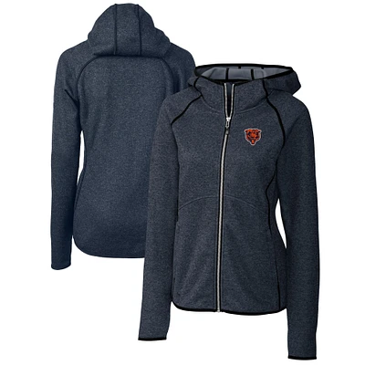 Women's Cutter & Buck Heather Navy Chicago Bears Throwback Logo Mainsail Full-Zip Jacket