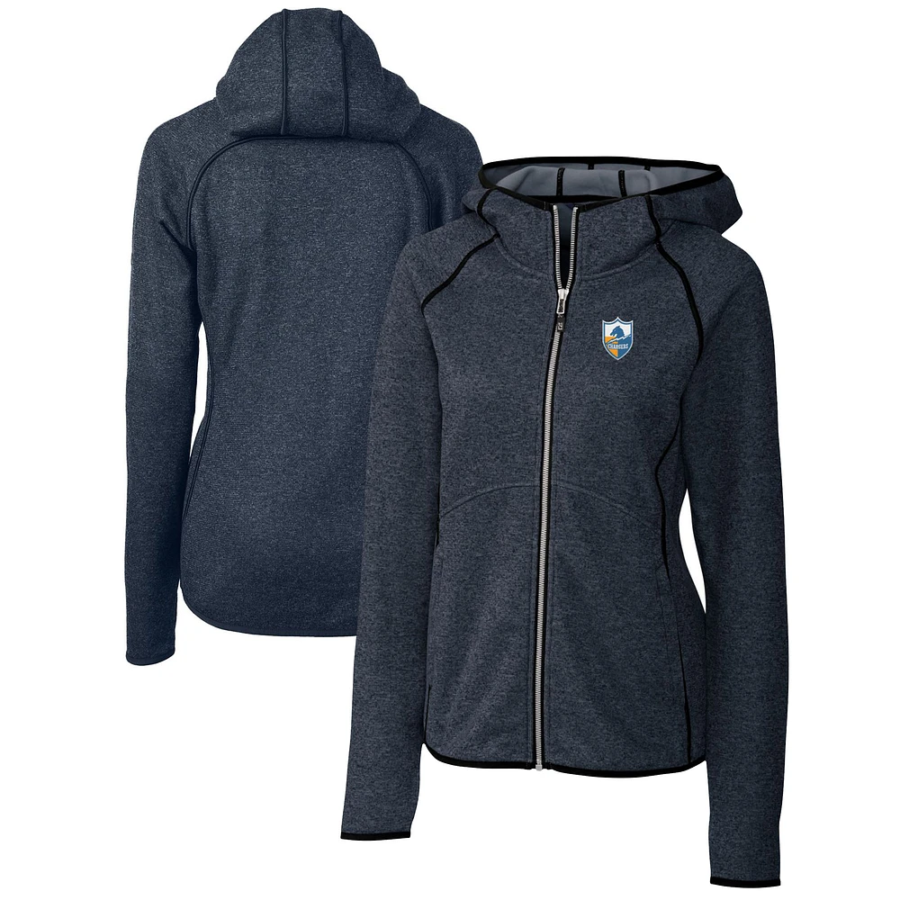 Women's Cutter & Buck Heather Navy Los Angeles Chargers Throwback Logo Mainsail Full-Zip Jacket