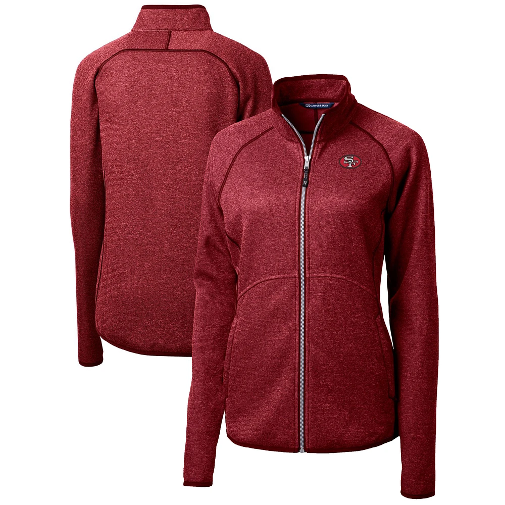 Women's Cutter & Buck Scarlet San Francisco 49ers Throwback Logo Mainsail Sweater Knit Fleece Full-Zip Jacket