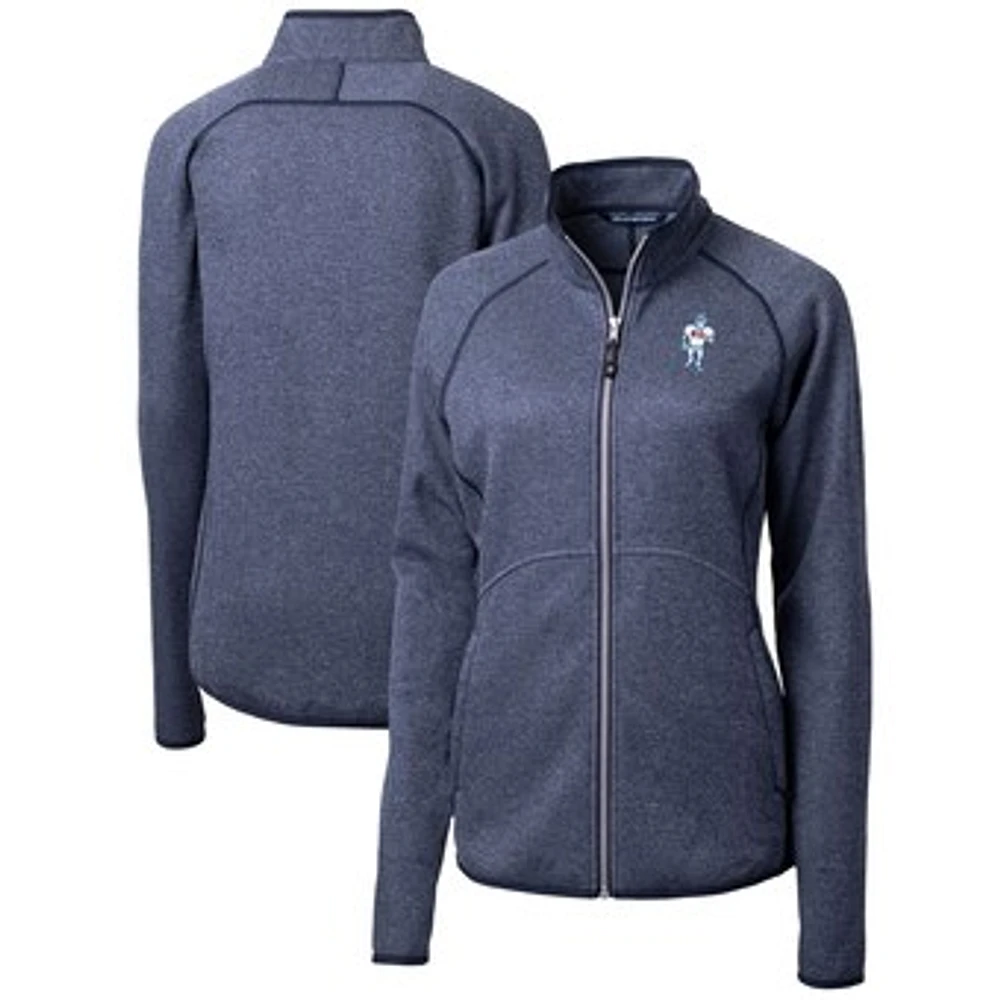 Women's Cutter & Buck Heather Navy Houston Oilers Throwback Logo Mainsail Sweater Knit Fleece Full-Zip Jacket
