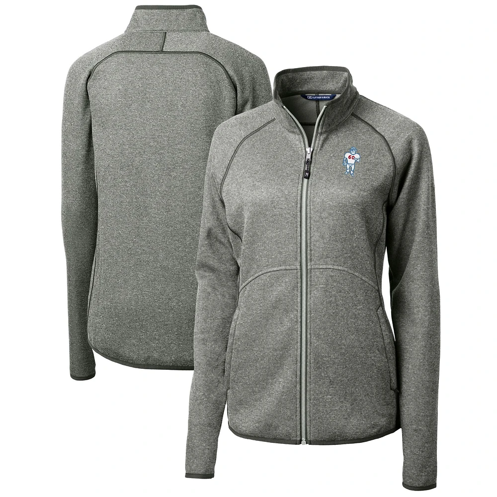 Women's Cutter & Buck Heather Gray Houston Oilers Throwback Logo Mainsail Sweater Knit Fleece Full-Zip Jacket