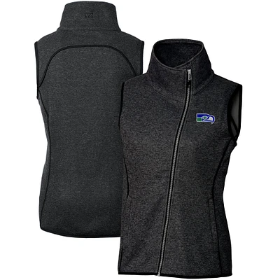 Women's Cutter & Buck Heather Charcoal Seattle Seahawks Throwback Logo Mainsail Full-Zip Vest