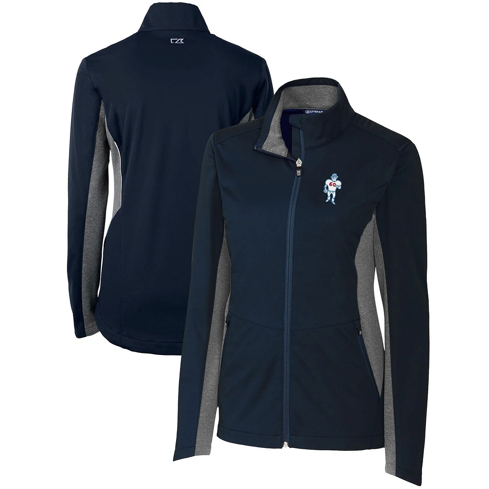 Women's Cutter & Buck Navy Houston Oilers Throwback Logo Navigate Softshell Full-Zip Jacket