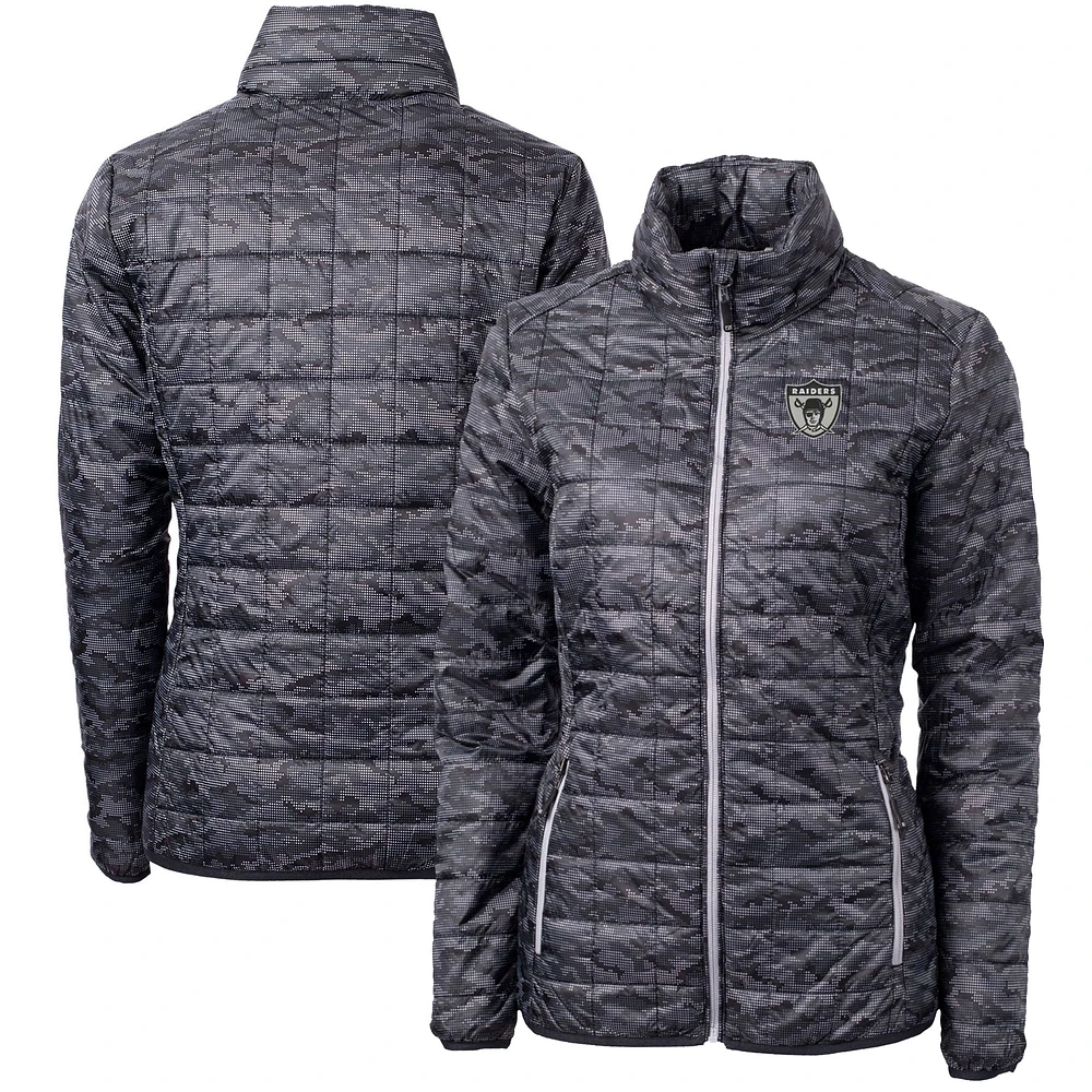 Women's Cutter & Buck Black Las Vegas Raiders Throwback Logo Rainier PrimaLoft Printed Full-Zip Puffer Jacket