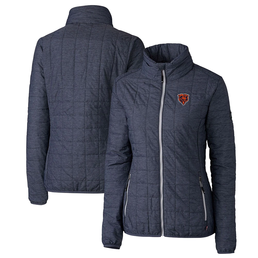 Women's Cutter & Buck Heather Navy Chicago Bears Throwback Logo Rainier PrimaLoft Eco Full-Zip Puffer Jacket