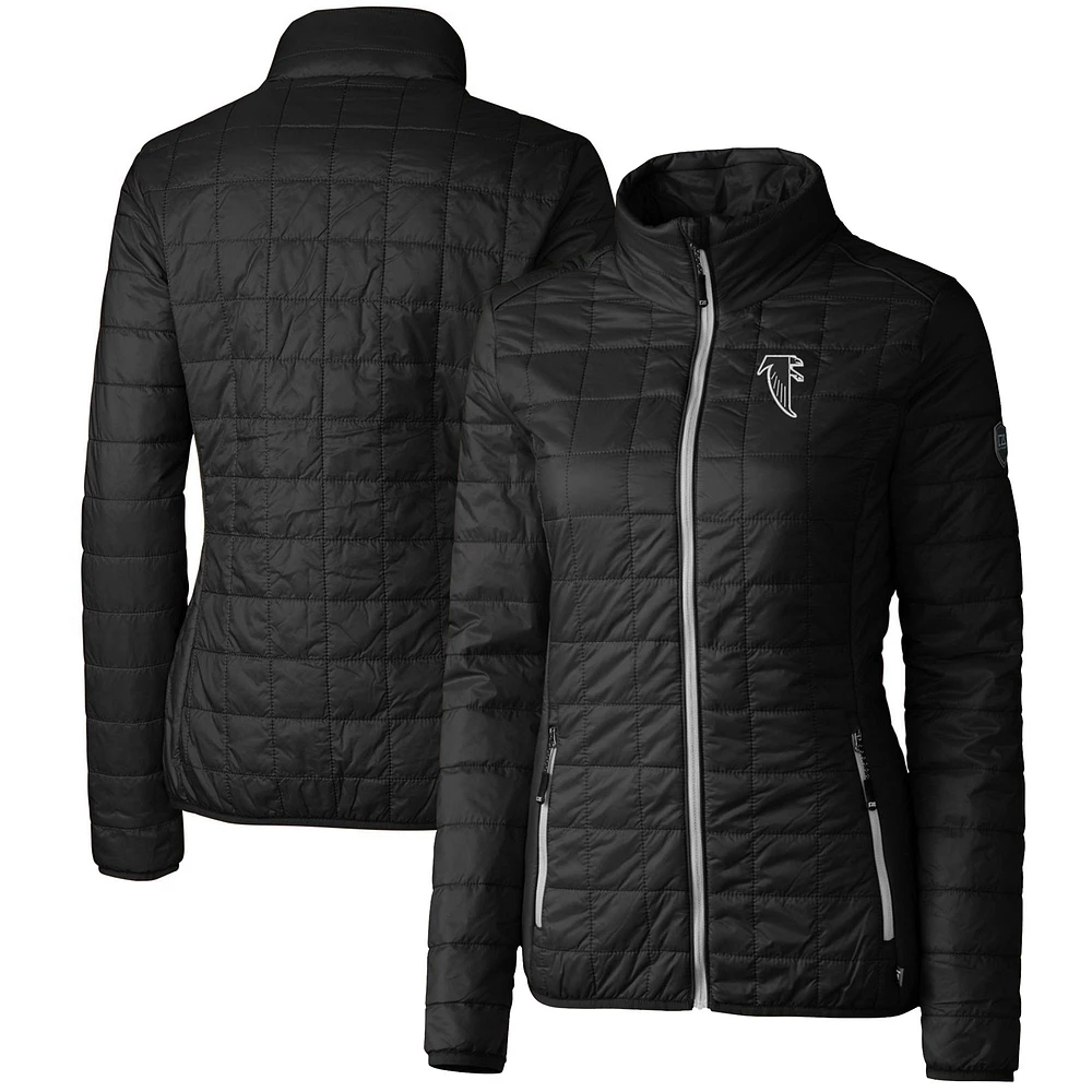 Women's Cutter & Buck Black Atlanta Falcons Throwback Logo Rainier PrimaLoft Eco Full-Zip Puffer Jacket