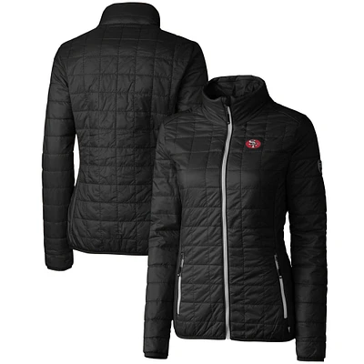 Women's Cutter & Buck Black San Francisco 49ers Throwback Logo Rainier PrimaLoft Eco Full-Zip Puffer Jacket