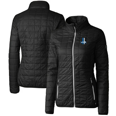 Women's Cutter & Buck Black Detroit Lions Throwback Logo Rainier PrimaLoft Eco Full-Zip Puffer Jacket