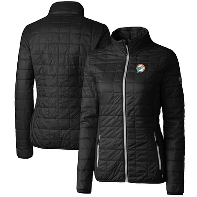 Women's Cutter & Buck Black Miami Dolphins Throwback Logo Rainier PrimaLoft Eco Full-Zip Puffer Jacket