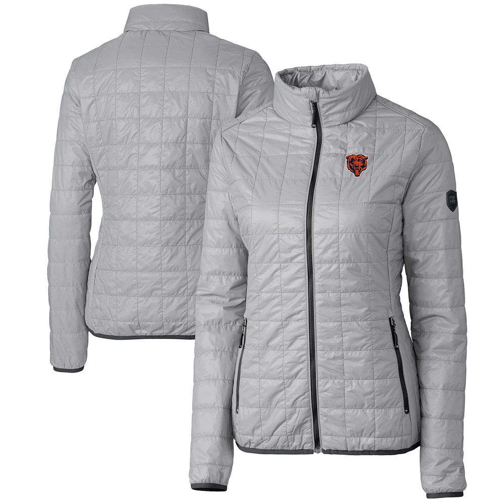 Women's Cutter & Buck Gray Chicago Bears Throwback Logo Rainier PrimaLoft Eco Full-Zip Puffer Jacket