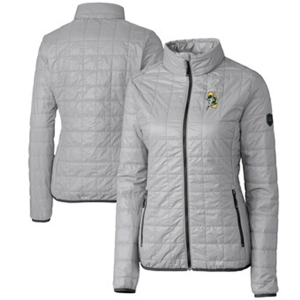 Women's Cutter & Buck Gray Green Bay Packers Throwback Logo Rainier PrimaLoft Eco Full-Zip Puffer Jacket