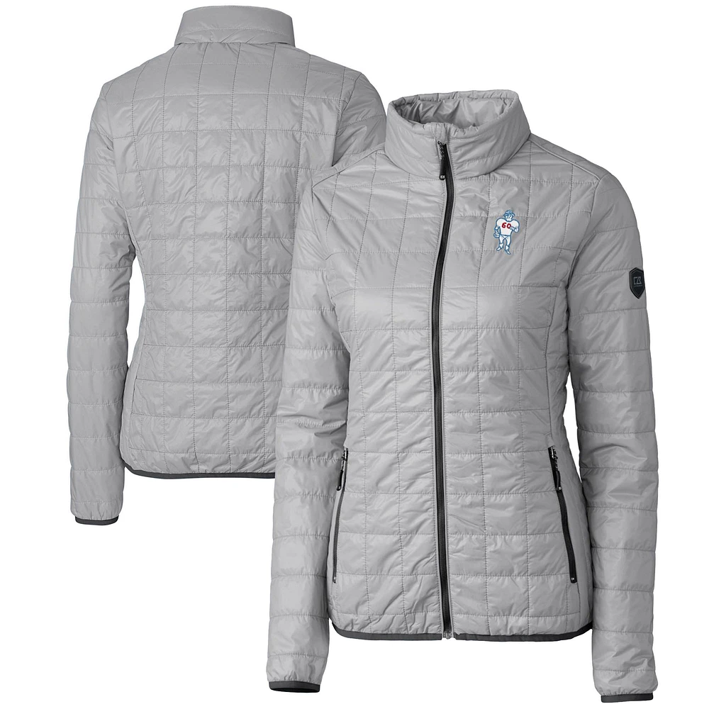 Women's Cutter & Buck Gray Houston Oilers Throwback Logo Rainier PrimaLoft Eco Full-Zip Puffer Jacket