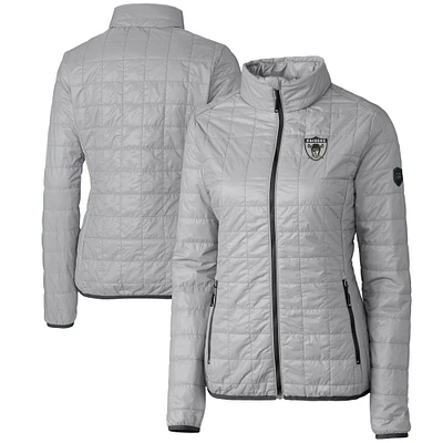 Women's Cutter & Buck Gray Las Vegas Raiders Throwback Logo Rainier PrimaLoft Eco Full-Zip Puffer Jacket