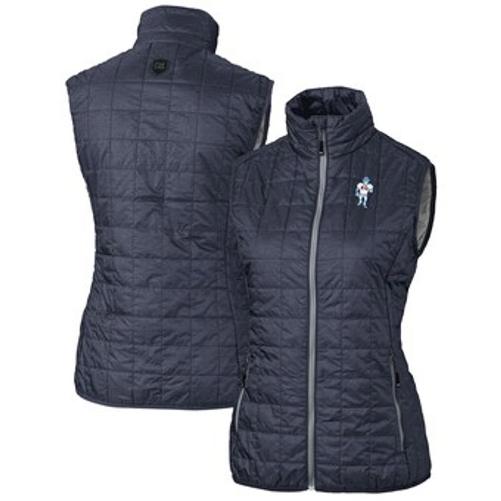 Women's Cutter & Buck Heather Navy Houston Oilers Throwback Logo Rainier PrimaLoft Eco Full-Zip Puffer Vest