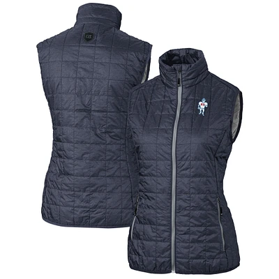 Women's Cutter & Buck Heather Navy Houston Oilers Throwback Logo Rainier PrimaLoft Eco Full-Zip Puffer Vest