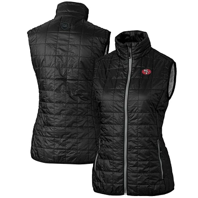 Women's Cutter & Buck Black San Francisco 49ers Throwback Logo Rainier PrimaLoft Eco Full-Zip Puffer Vest