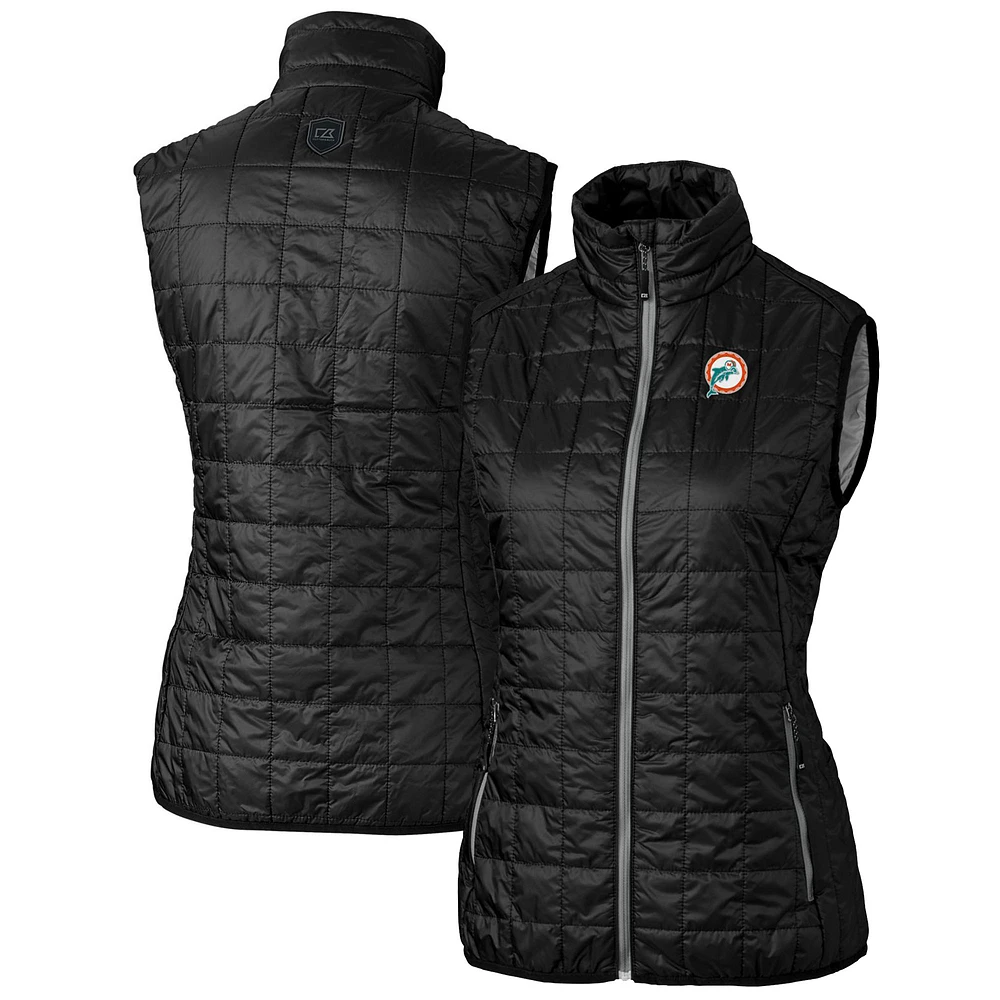 Women's Cutter & Buck Black Miami Dolphins Throwback Logo Rainier PrimaLoft Eco Full-Zip Puffer Vest
