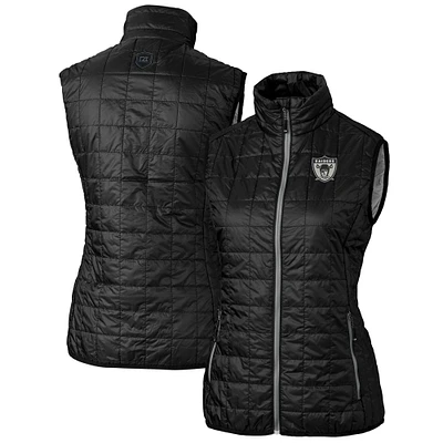 Women's Cutter & Buck Black Las Vegas Raiders Throwback Logo Rainier PrimaLoft Eco Full-Zip Puffer Vest