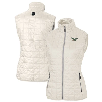 Women's Cutter & Buck Cream Philadelphia Eagles Throwback Logo Rainier PrimaLoft Eco Full-Zip Puffer Vest