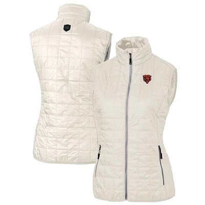 Women's Cutter & Buck Cream Chicago Bears Throwback Logo Rainier PrimaLoft Eco Full-Zip Puffer Vest