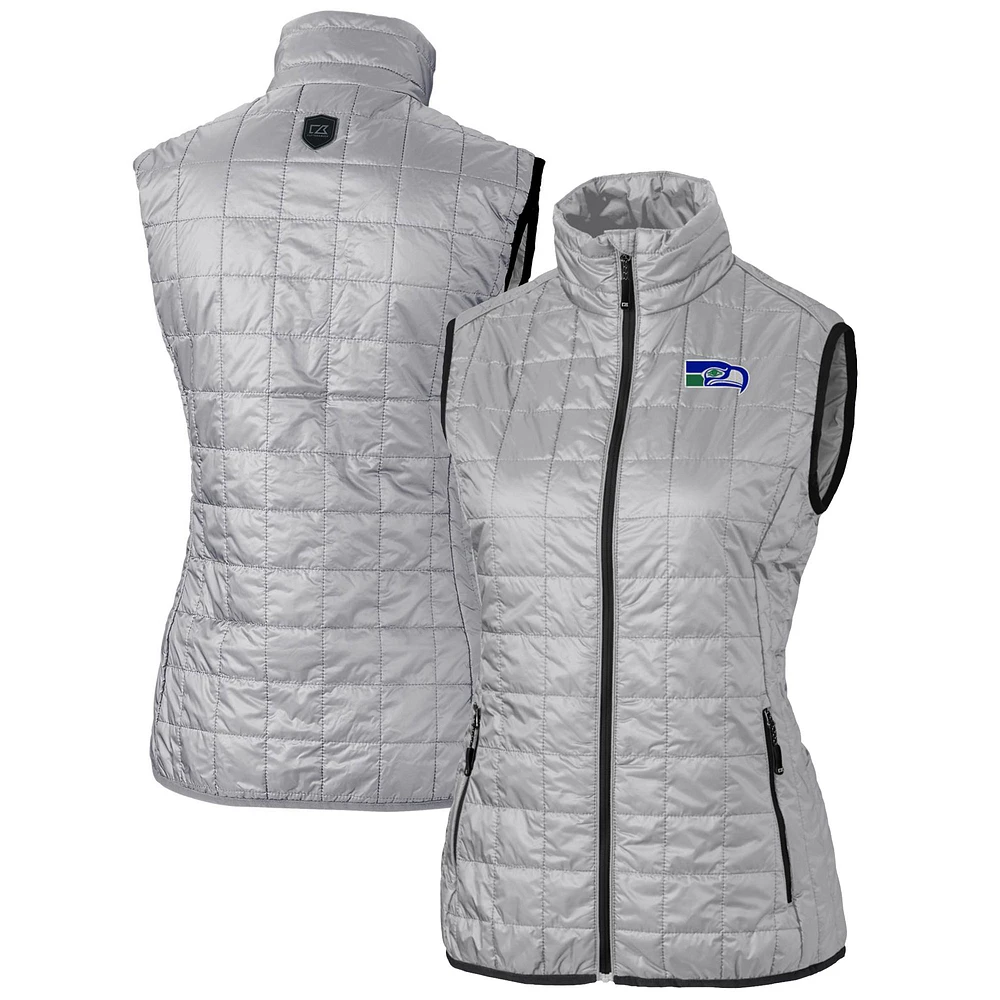 Women's Cutter & Buck Gray Seattle Seahawks Throwback Logo Rainier PrimaLoft Eco Full-Zip Puffer Vest