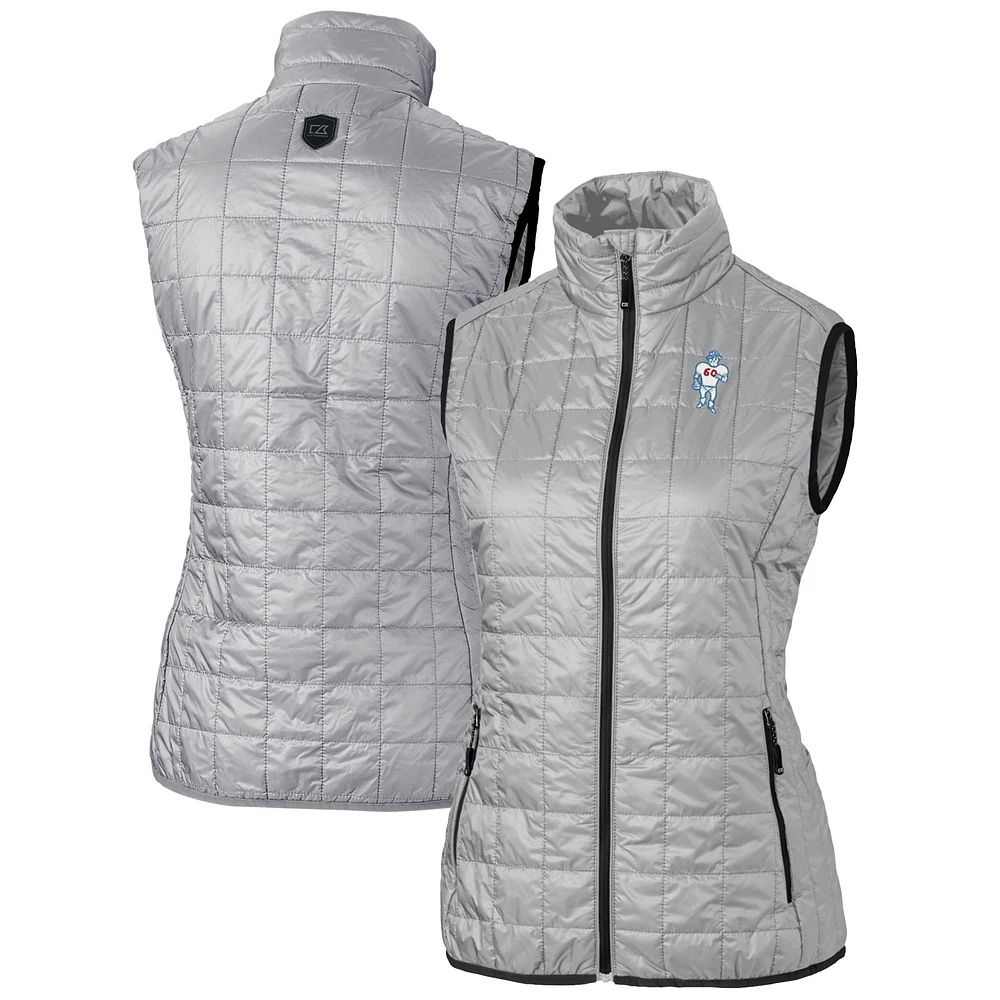 Women's Cutter & Buck Gray Houston Oilers Throwback Logo Rainier PrimaLoft Eco Full-Zip Puffer Vest