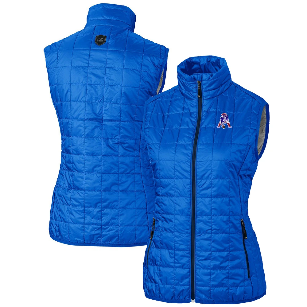 Women's Cutter & Buck Royal New England Patriots Throwback Logo Rainier PrimaLoft Eco Full-Zip Puffer Vest