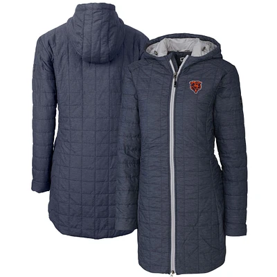 Women's Cutter & Buck Heather Navy Chicago Bears Throwback Logo Rainier Primaloft Eco Full-Zip Hoodie Long Coat