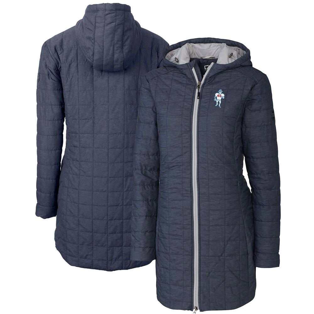 Women's Cutter & Buck Heather Navy Houston Oilers Throwback Logo Rainier Primaloft Eco Full-Zip Hoodie Long Coat