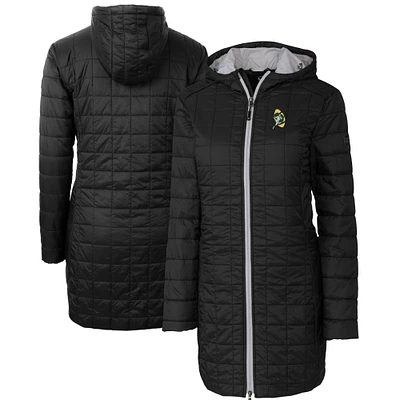 Women's Cutter & Buck Black Green Bay Packers Throwback Logo Rainier Primaloft Eco Full-Zip Hoodie Long Coat