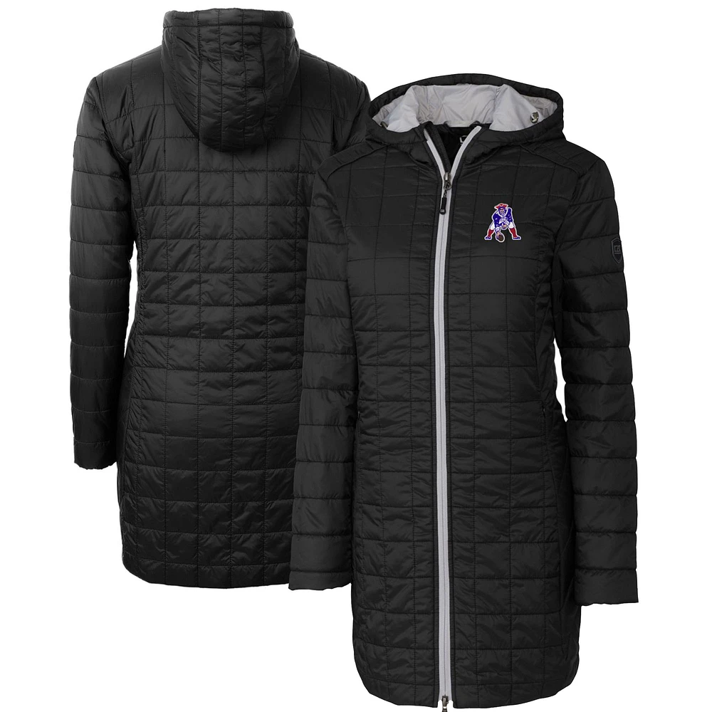Women's Cutter & Buck Black New England Patriots Throwback Logo Rainier Primaloft Eco Full-Zip Hoodie Long Coat