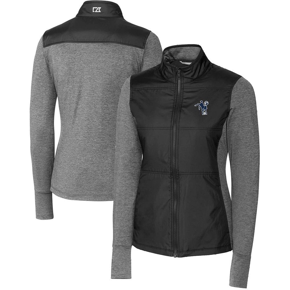 Women's Cutter & Buck Black Indianapolis Colts Throwback Logo Stealth Hybrid Quilted Full-Zip Windbreaker Jacket