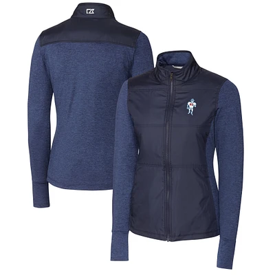 Women's Cutter & Buck Navy Houston Oilers Throwback Logo Stealth Hybrid Quilted Full-Zip Windbreaker Jacket