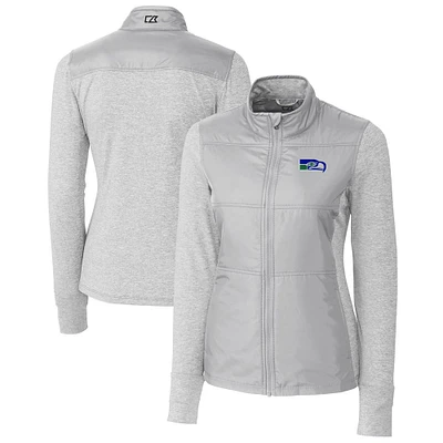 Women's Cutter & Buck Gray Seattle Seahawks Throwback Logo Stealth Hybrid Quilted Full-Zip Windbreaker Jacket