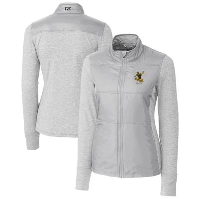Women's Cutter & Buck Gray Pittsburgh Steelers Throwback Logo Stealth Hybrid Quilted Full-Zip Windbreaker Jacket
