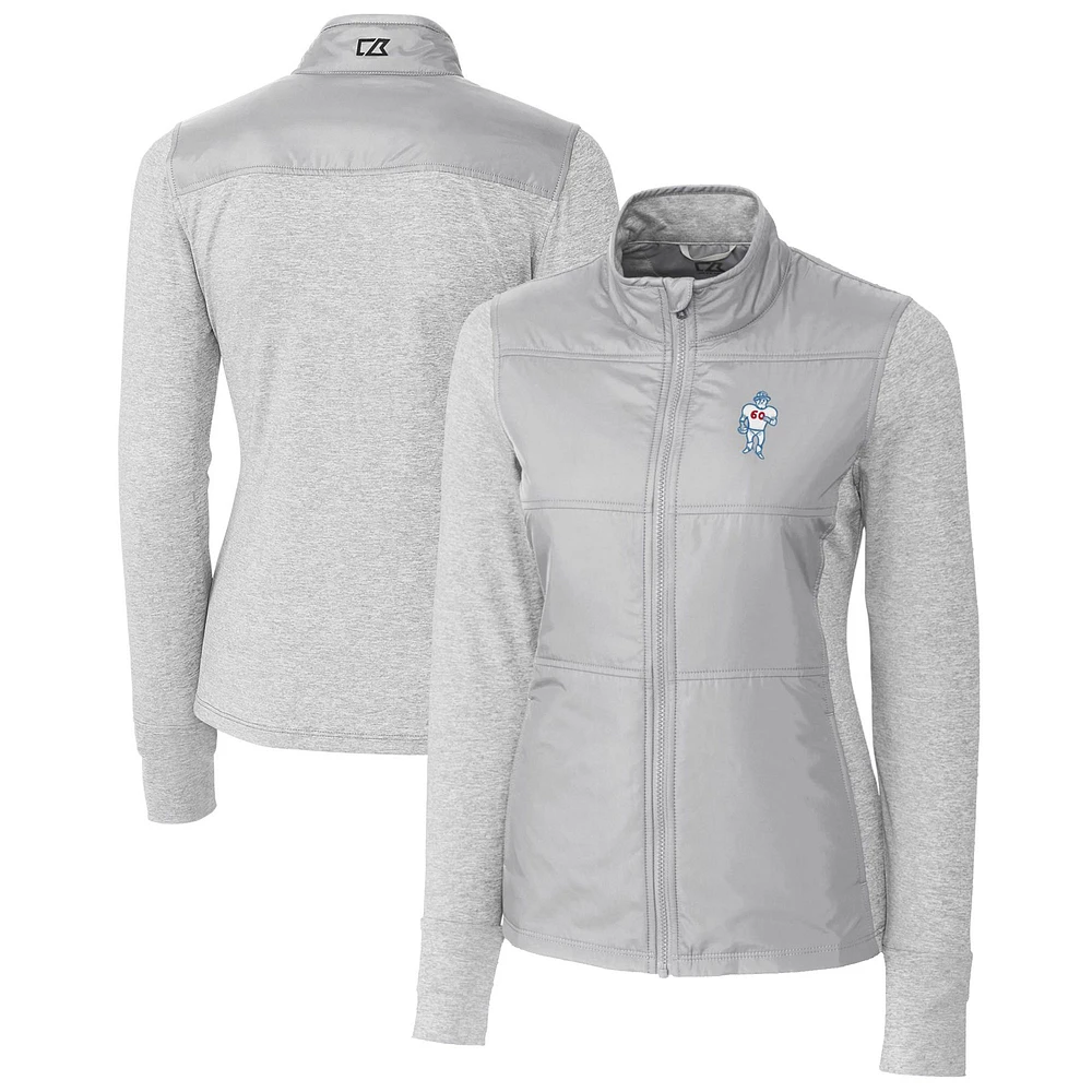 Women's Cutter & Buck Gray Houston Oilers Throwback Logo Stealth Hybrid Quilted Full-Zip Windbreaker Jacket