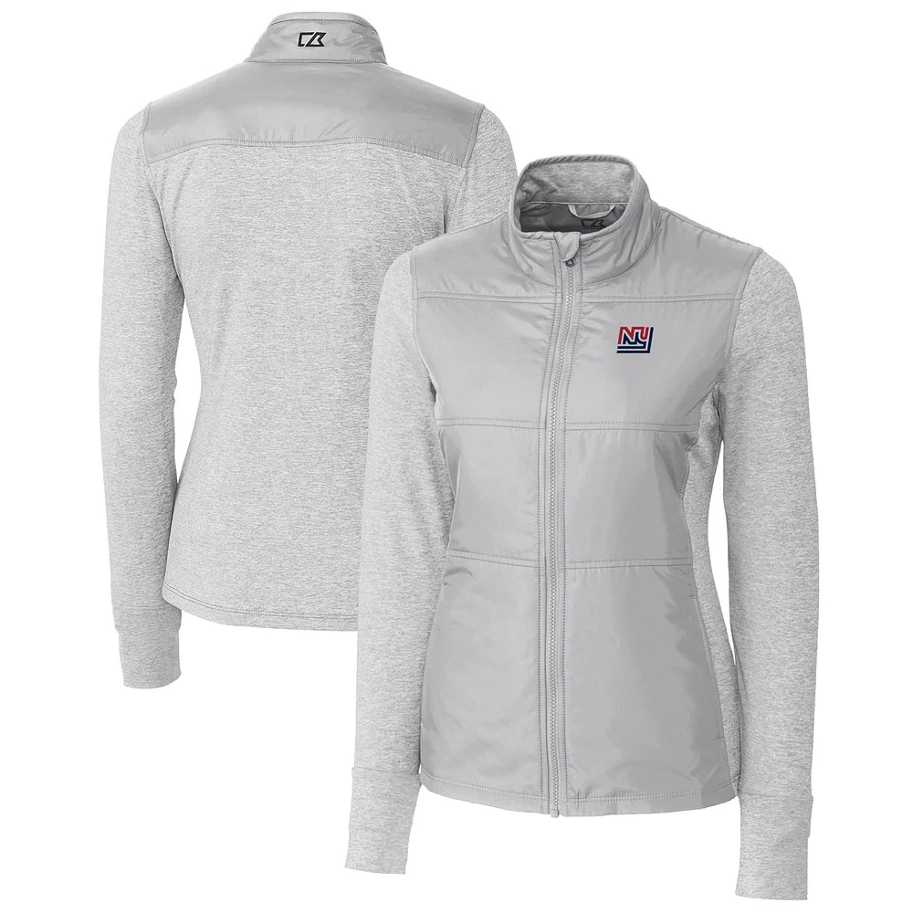 Women's Cutter & Buck Gray New York Giants Throwback Logo Stealth Hybrid Quilted Full-Zip Windbreaker Jacket