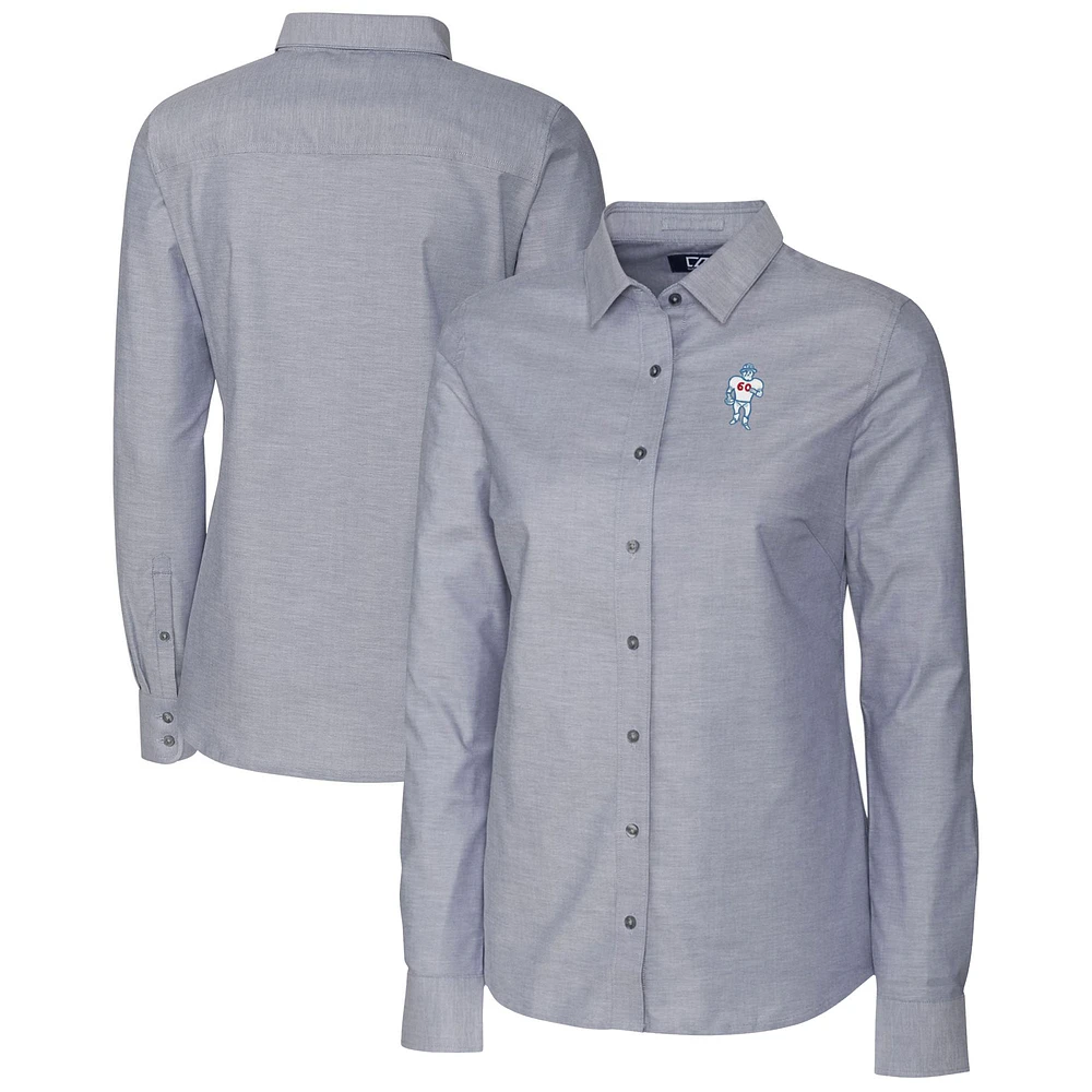 Women's Cutter & Buck Charcoal Houston Oilers Throwback Logo Oxford Stretch Long Sleeve Button-Up Shirt