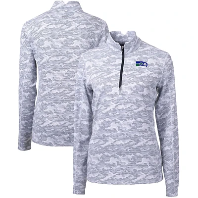 Women's Cutter & Buck Charcoal Seattle Seahawks Throwback Logo Traverse Camo Quarter-Zip Pullover Top