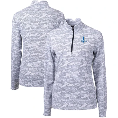 Women's Cutter & Buck Charcoal Detroit Lions Throwback Logo Traverse Camo Quarter-Zip Pullover Top