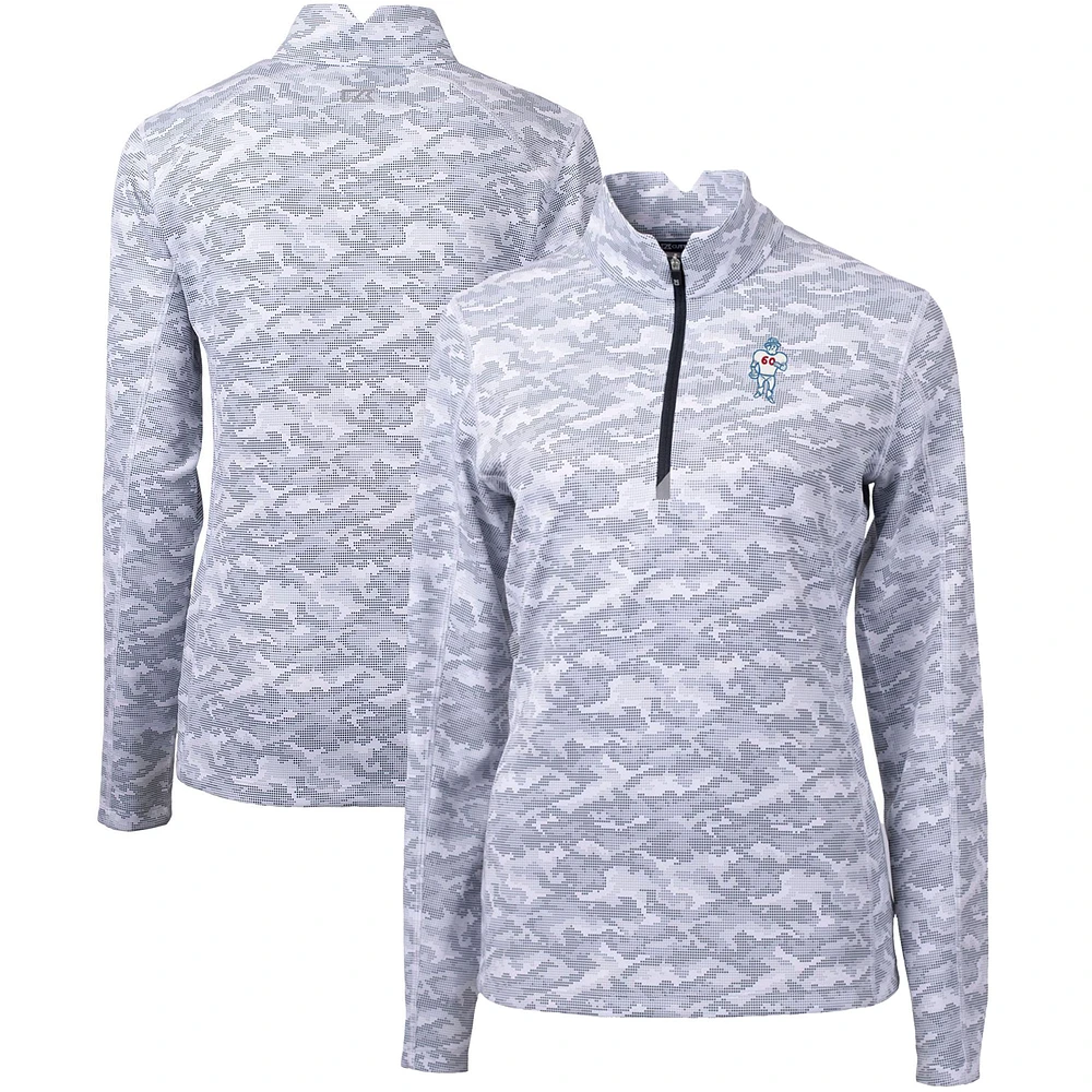 Women's Cutter & Buck Charcoal Houston Oilers Throwback Logo Traverse Camo Quarter-Zip Pullover Top