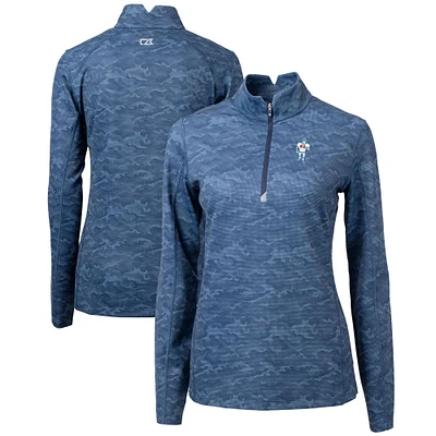 Women's Cutter & Buck Navy Houston Oilers Throwback Logo Traverse Camo Quarter-Zip Pullover Top