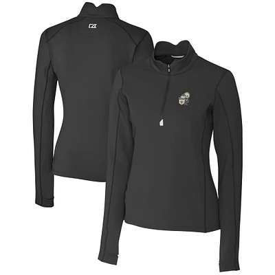 Women's Cutter & Buck Black New Orleans Saints Throwback Logo Traverse Stretch Quarter-Zip Pullover Top