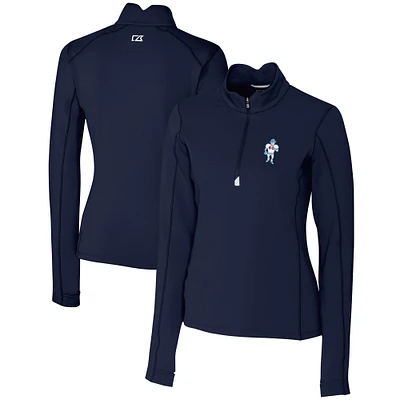 Women's Cutter & Buck Navy Houston Oilers Throwback Logo Traverse Stretch Quarter-Zip Pullover Top