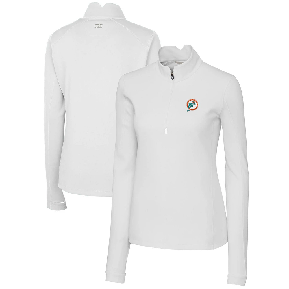 Women's Cutter & Buck White Miami Dolphins Throwback Logo Traverse Stretch Quarter-Zip Pullover Top
