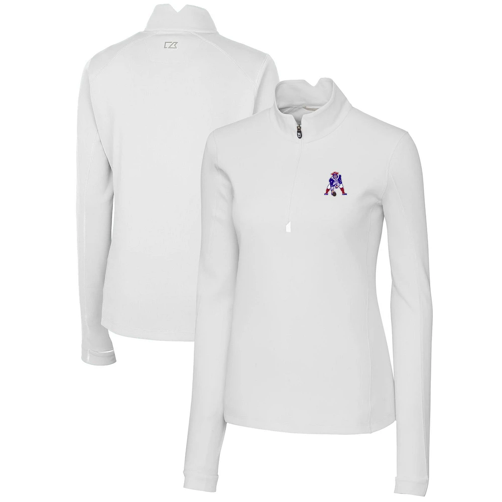 Women's Cutter & Buck White New England Patriots Throwback Logo Traverse Stretch Quarter-Zip Pullover Top