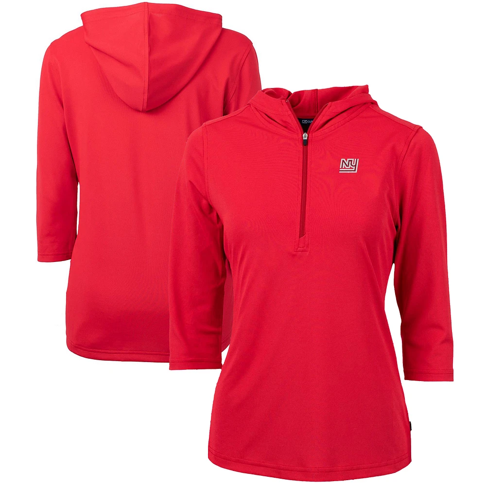 Women's Cutter & Buck Red New York Giants Throwback Logo Virtue Eco Pique 3/4 Sleeve Half-Zip Pullover Hoodie
